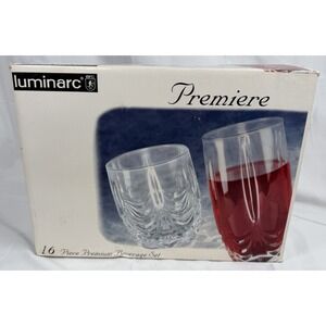 LUMINARC Premiere Clear  Cut Glass  16pc Beverage Set 8-16oz & 8-12oz